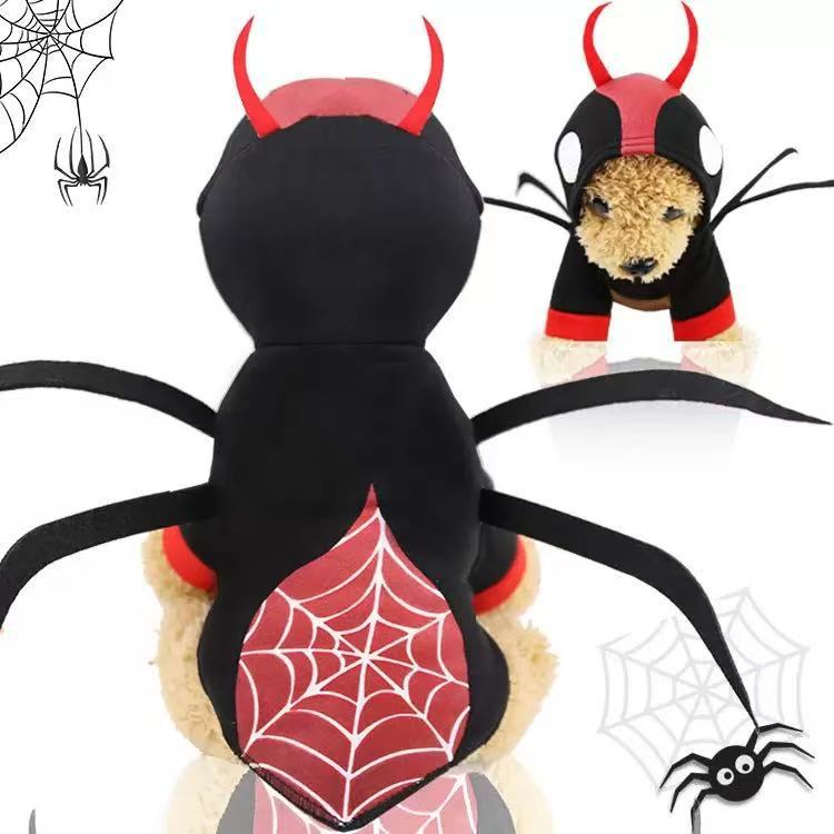 Spider Pet Costume Halloween Devil Design with Web Pattern